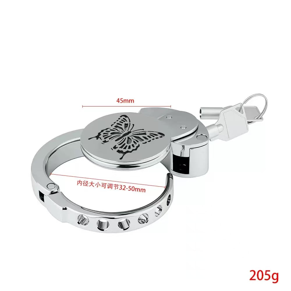 Inverted Flat Chastity Cage Collection with Adjustable Rings – Heart, Sunburst & Shell Ventilation Patterns