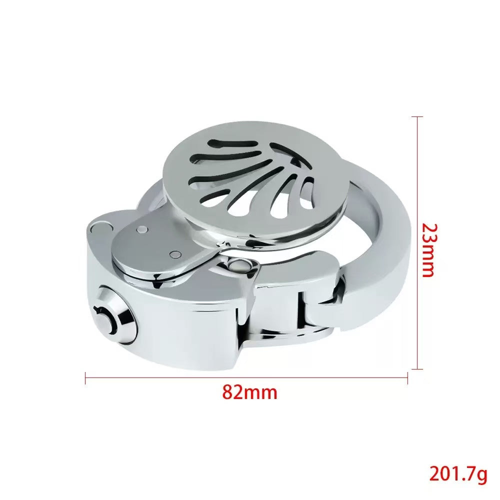 Inverted Flat Chastity Cage Collection with Adjustable Rings – Heart, Sunburst & Shell Ventilation Patterns