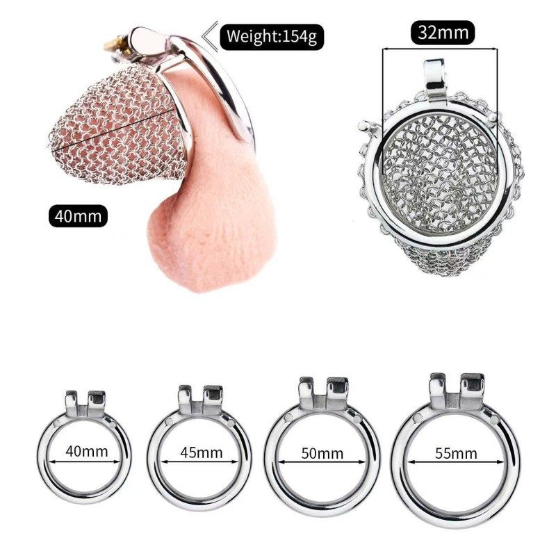 Flexible Stainless Steel Mesh Chastity Cage for Men – 5 Precision Sizes LKM-024