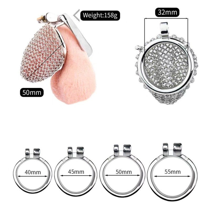 Flexible Stainless Steel Mesh Chastity Cage for Men – 5 Precision Sizes LKM-024