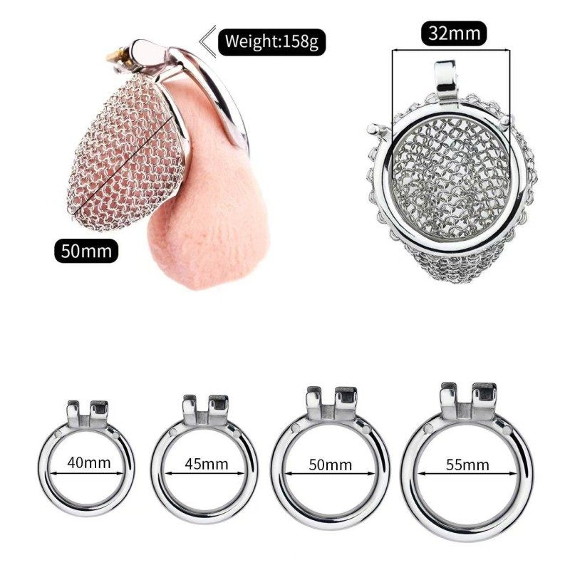 Flexible Stainless Steel Mesh Chastity Cage for Men – 5 Precision Sizes LKM-024