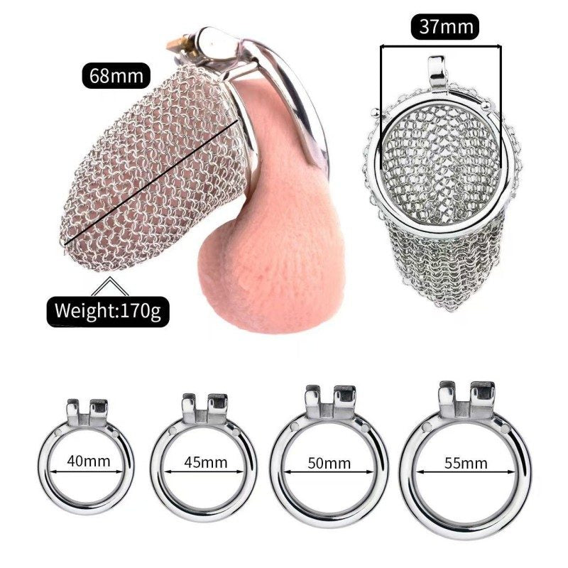 Flexible Stainless Steel Mesh Chastity Cage for Men – 5 Precision Sizes LKM-024