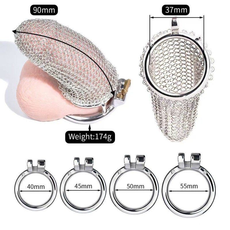 Flexible Stainless Steel Mesh Chastity Cage for Men – 5 Precision Sizes LKM-024