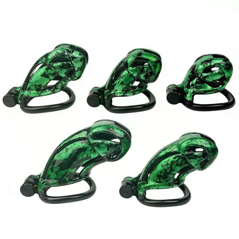 Hand-Painted Cobra Resin Male Chastity Cage – Marble Finish, Multi Sizes (S+ S N+ R+ R), 42–52mm Rings, Lightweight & Breathable