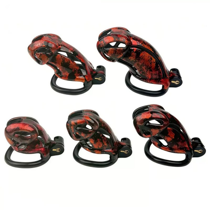 Hand-Painted Cobra Resin Male Chastity Cage – Marble Finish, Multi Sizes (S+ S N+ R+ R), 42–52mm Rings, Lightweight & Breathable