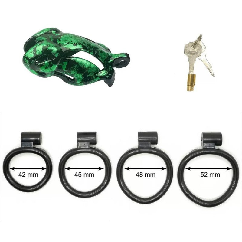 Hand-Painted Cobra Resin Male Chastity Cage – Marble Finish, Multi Sizes (S+ S N+ R+ R), 42–52mm Rings, Lightweight & Breathable
