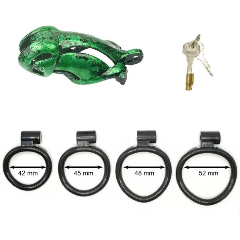 Hand-Painted Cobra Resin Male Chastity Cage – Marble Finish, Multi Sizes (S+ S N+ R+ R), 42–52mm Rings, Lightweight & Breathable