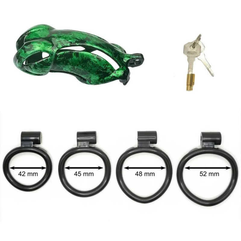 Hand-Painted Cobra Resin Male Chastity Cage – Marble Finish, Multi Sizes (S+ S N+ R+ R), 42–52mm Rings, Lightweight & Breathable