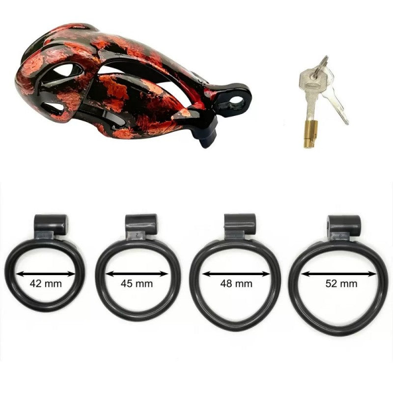 Hand-Painted Cobra Resin Male Chastity Cage – Marble Finish, Multi Sizes (S+ S N+ R+ R), 42–52mm Rings, Lightweight & Breathable