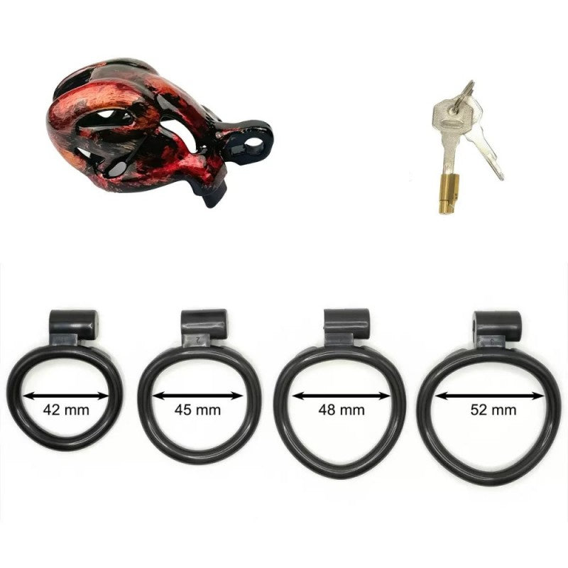 Hand-Painted Cobra Resin Male Chastity Cage – Marble Finish, Multi Sizes (S+ S N+ R+ R), 42–52mm Rings, Lightweight & Breathable