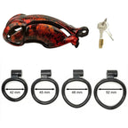 Hand-Painted Cobra Resin Male Chastity Cage – Marble Finish, Multi Sizes (S+ S N+ R+ R), 42–52mm Rings, Lightweight & Breathable