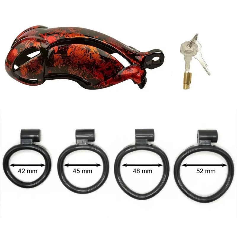 Hand-Painted Cobra Resin Male Chastity Cage – Marble Finish, Multi Sizes (S+ S N+ R+ R), 42–52mm Rings, Lightweight & Breathable