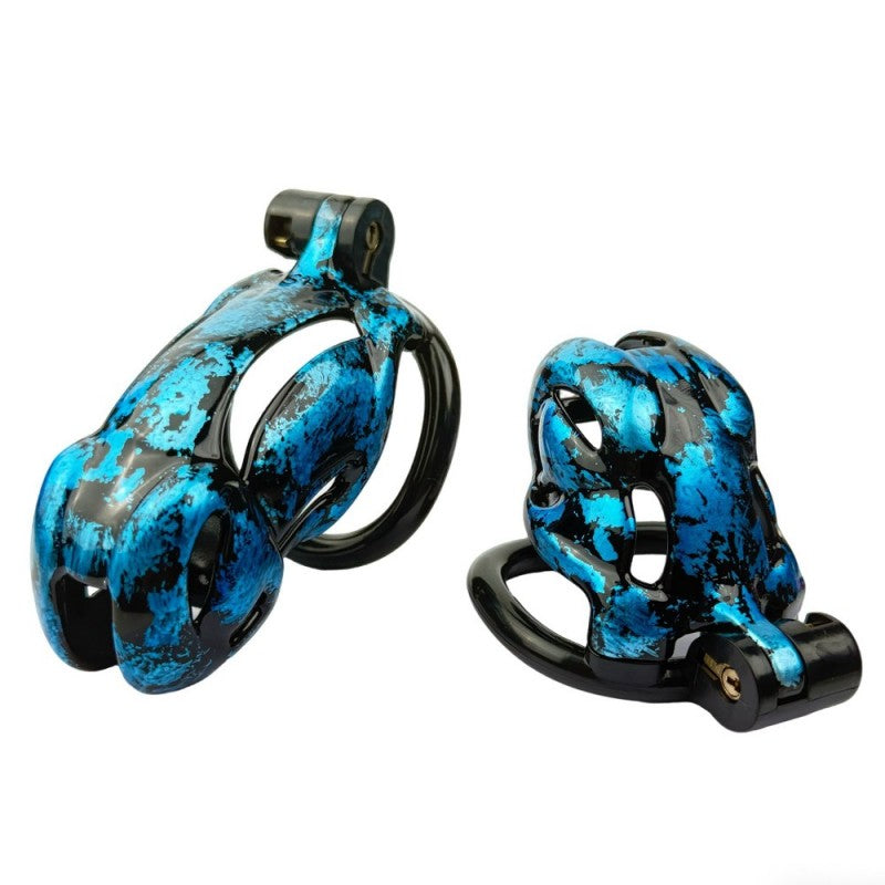 Hand-Painted Cobra Resin Male Chastity Cage – Marble Finish, Multi Sizes (S+ S N+ R+ R), 42–52mm Rings, Lightweight & Breathable