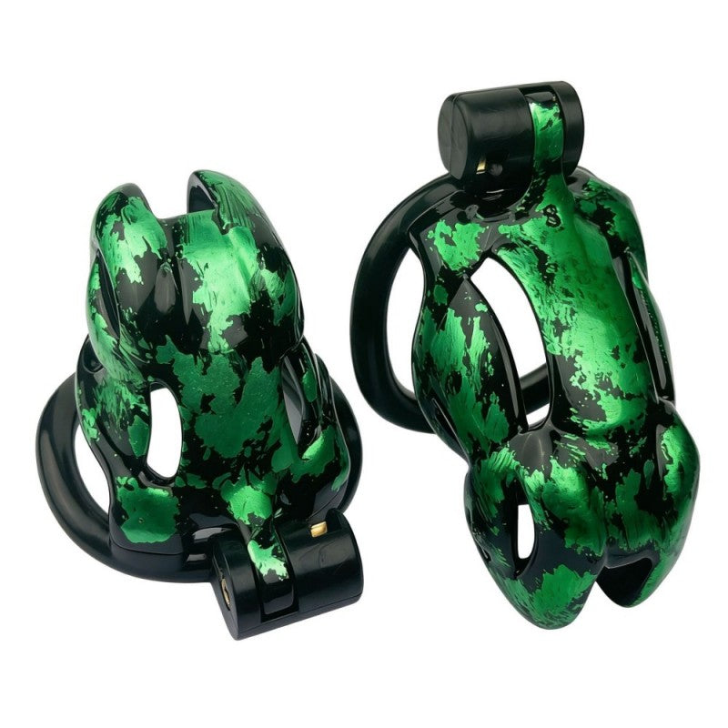 Hand-Painted Cobra Resin Male Chastity Cage – Marble Finish, Multi Sizes (S+ S N+ R+ R), 42–52mm Rings, Lightweight & Breathable