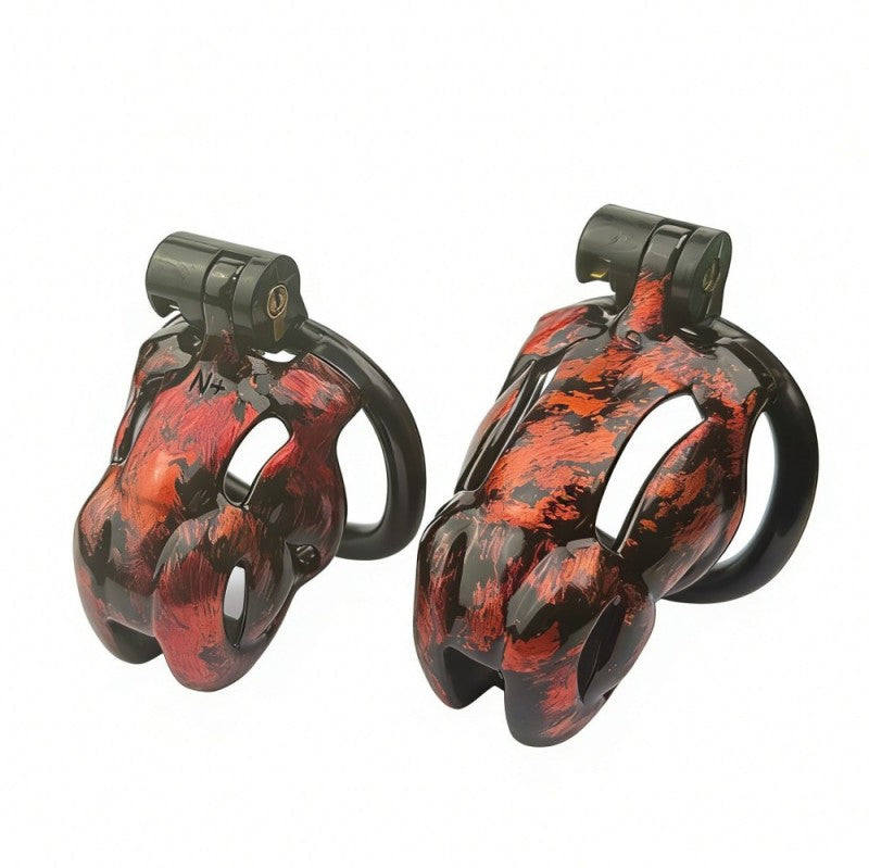 Hand-Painted Cobra Resin Male Chastity Cage – Marble Finish, Multi Sizes (S+ S N+ R+ R), 42–52mm Rings, Lightweight & Breathable