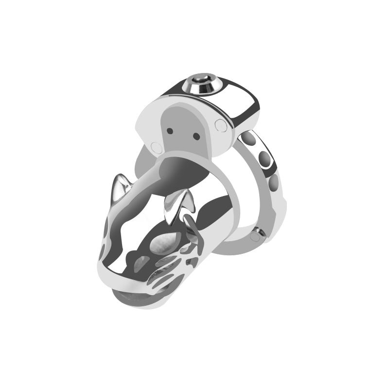 Leopard Head Metal Chastity Cage with Internal Lock – Adjustable Base Ring for Men