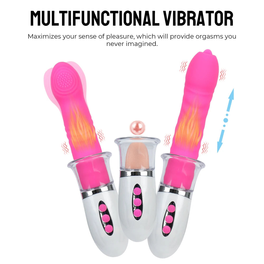 Tongue Clit Vibrator - Changeable Nipple Clamps Thrusting Vibrating Dildo Sex Toys