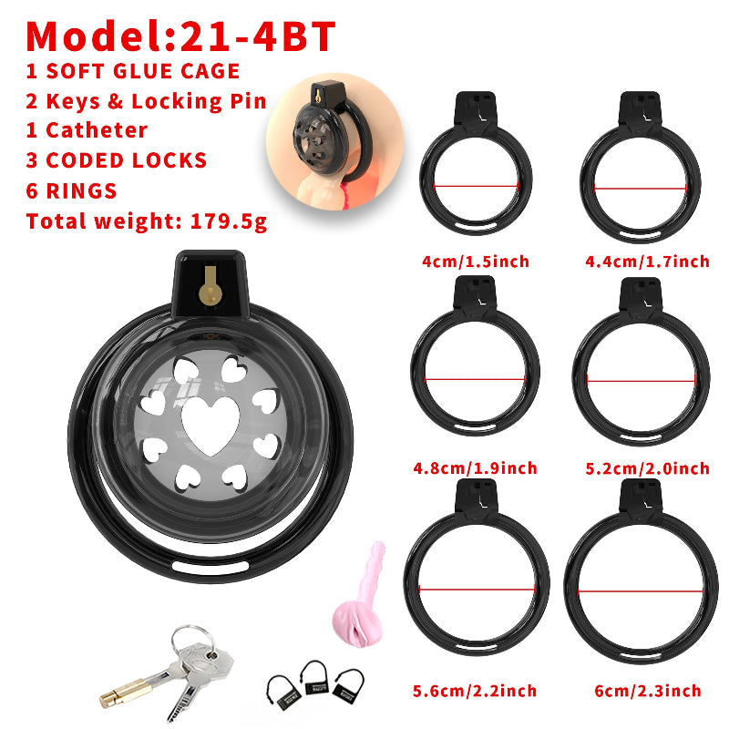 Short Soft Chastity Cage – Heart Vent Design, Silicone TPE, Multi-Shaped