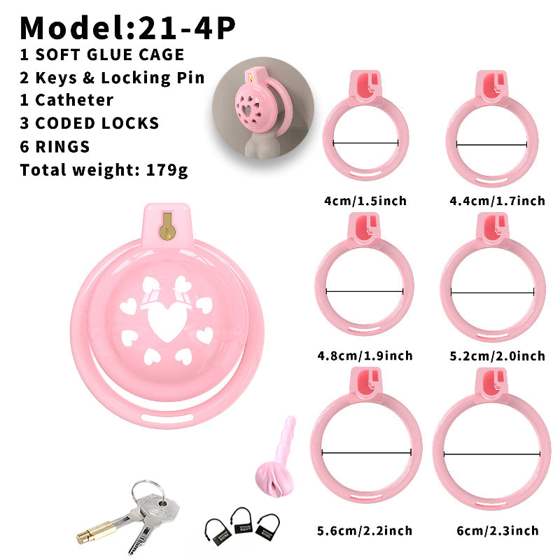 Short Soft Chastity Cage – Heart Vent Design, TPE/Silicone, Multi-Shaped