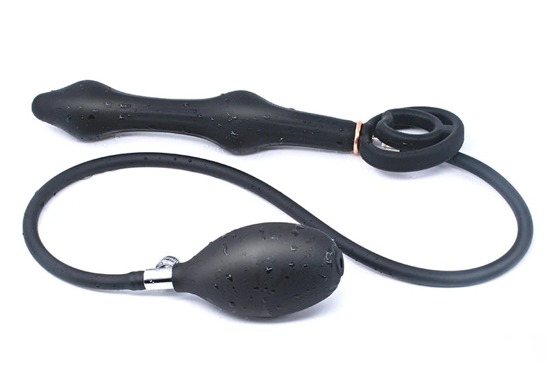 Inflatable Dildo Anal Plug - Dual Steel Ball Build-in Resizable Butt Plug Sex Toys for Men Women