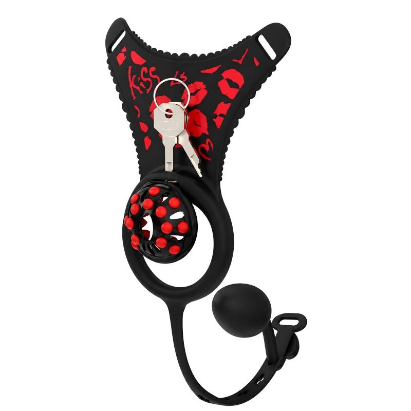 Silicone Chastity Thong Set with Vibrating Plug & Soft Spike Cage-GSD Series