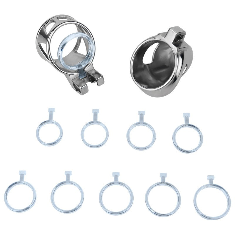 No Ball Ring Chastity Cage – Stainless Steel Lock, 9 Size Glans Fit, Discreet Wear