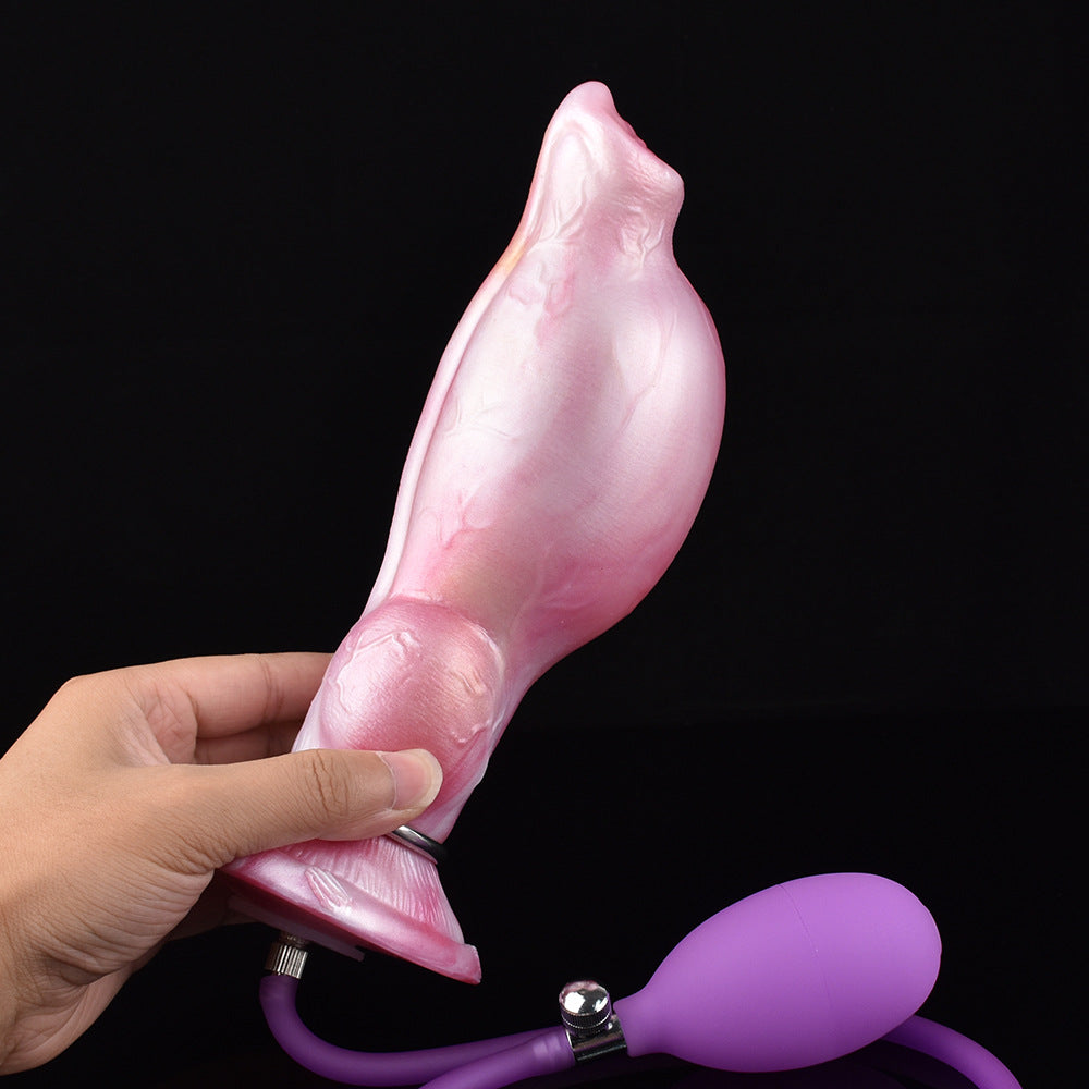 Inflatable Dog Dildo Butt Plug - Knotted Pink Monsterdildo Premium Silicone Animal Sex Toy