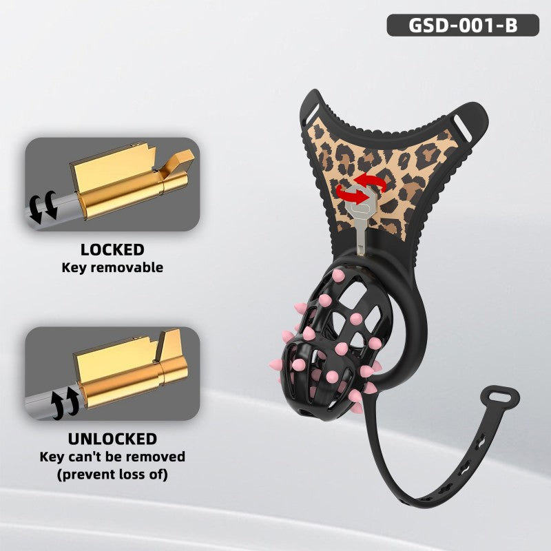 Spiked Chastity Cage Harness Set with Remote Vibrating Anal Plug GSD