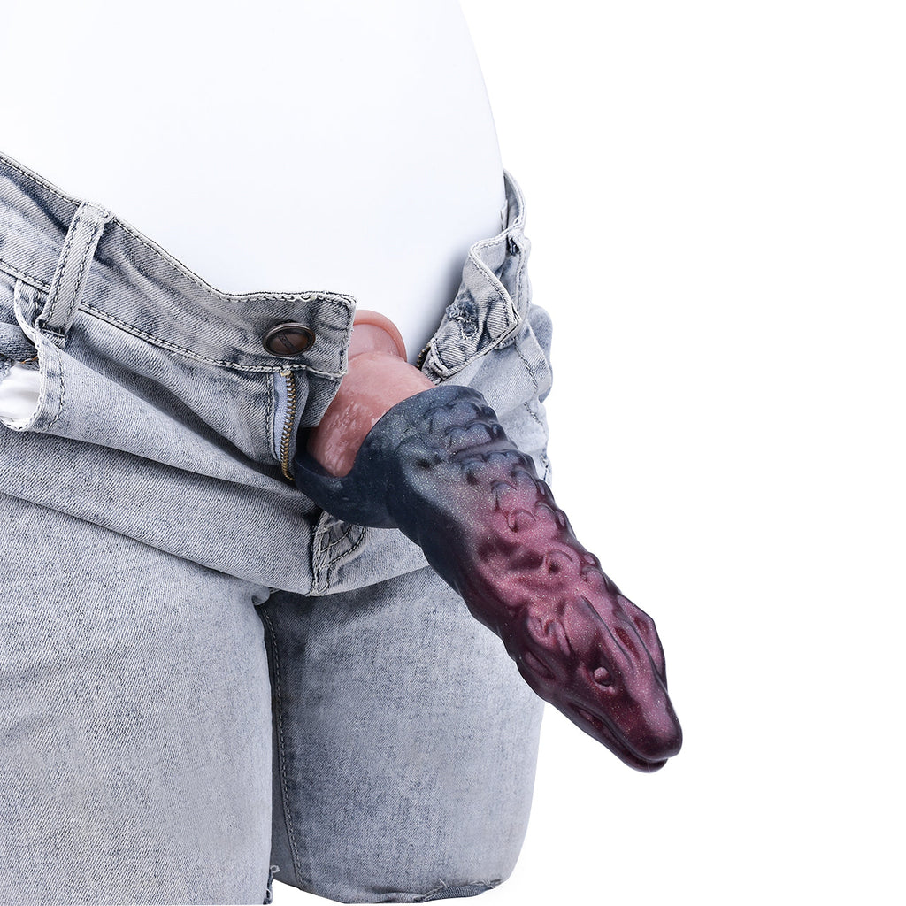 Fantasy Dragondildo Cock Sleeve - Penis Sheath Extender Silicone Ribbed Condoms