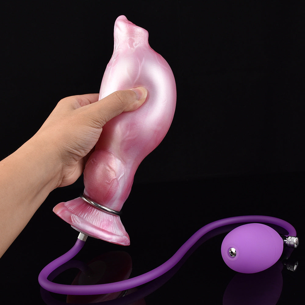 Inflatable Dog Dildo Butt Plug - Knotted Pink Monsterdildo Premium Silicone Animal Sex Toy