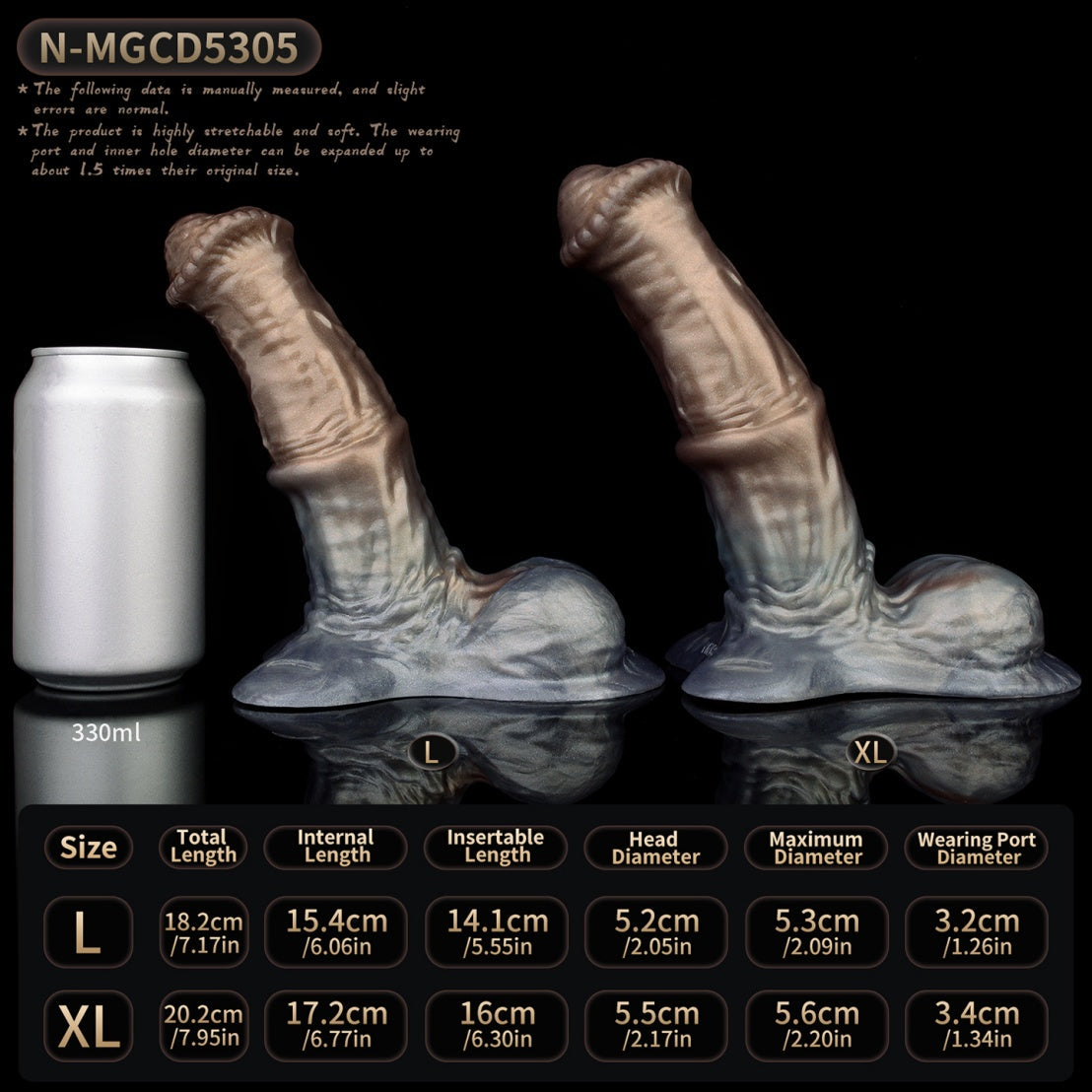 Futuristic Metallic-Style Wearable Cock Sleeve – Platinum Silicone Penis Extender with Leather Harness Support