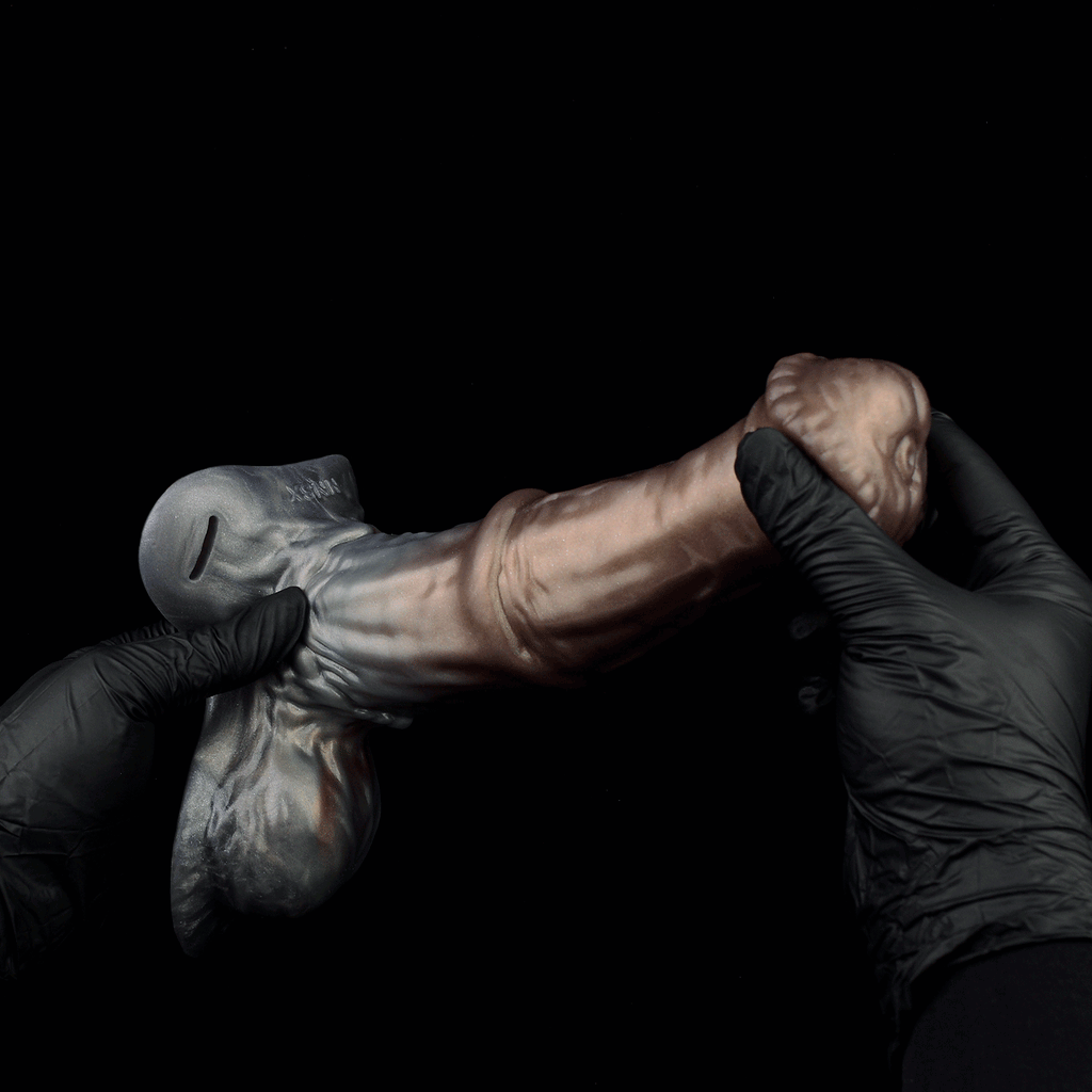 Futuristic Metallic-Style Wearable Cock Sleeve – Platinum Silicone Penis Extender with Leather Harness Support