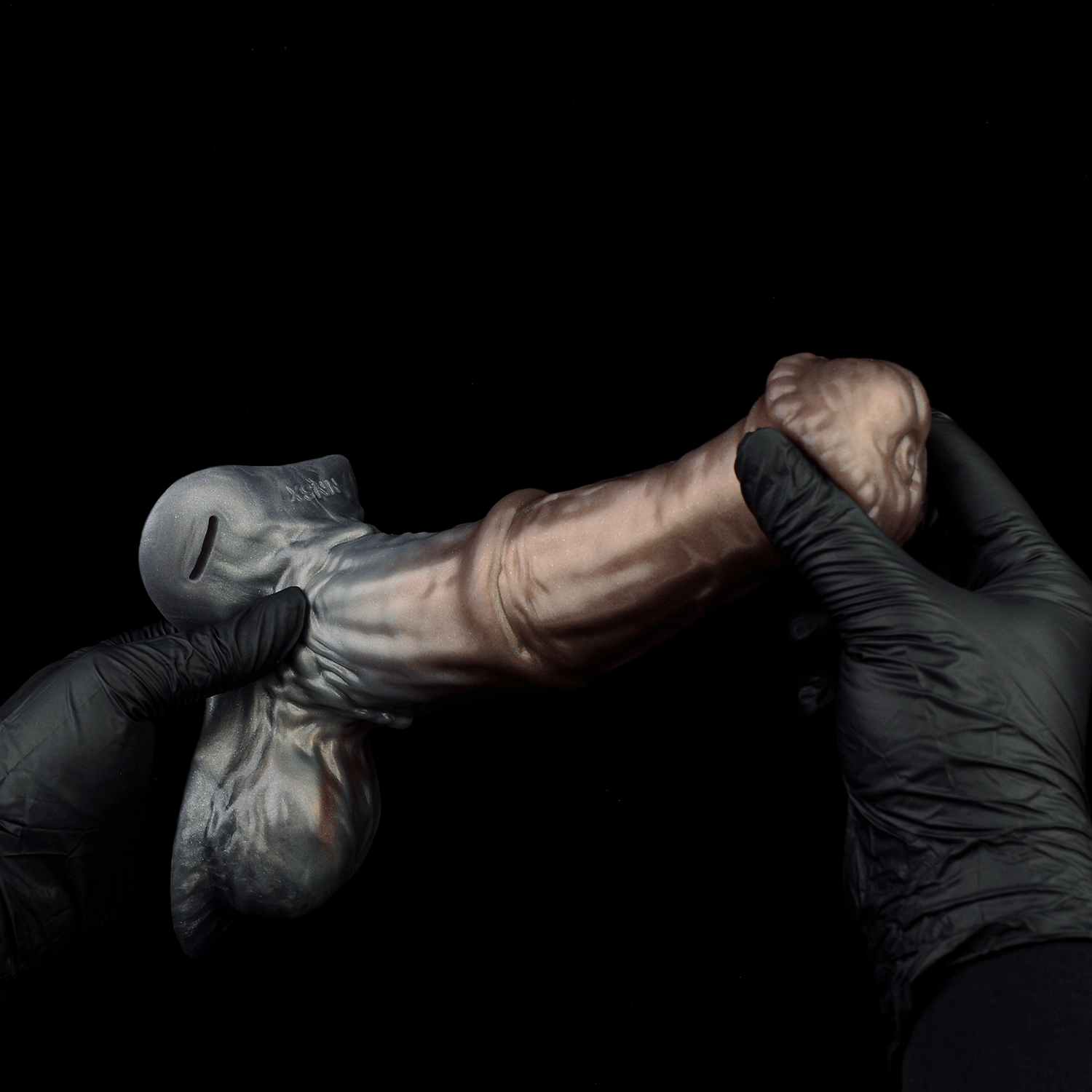 Futuristic Metallic-Style Wearable Cock Sleeve – Platinum Silicone Penis Extender with Leather Harness Support