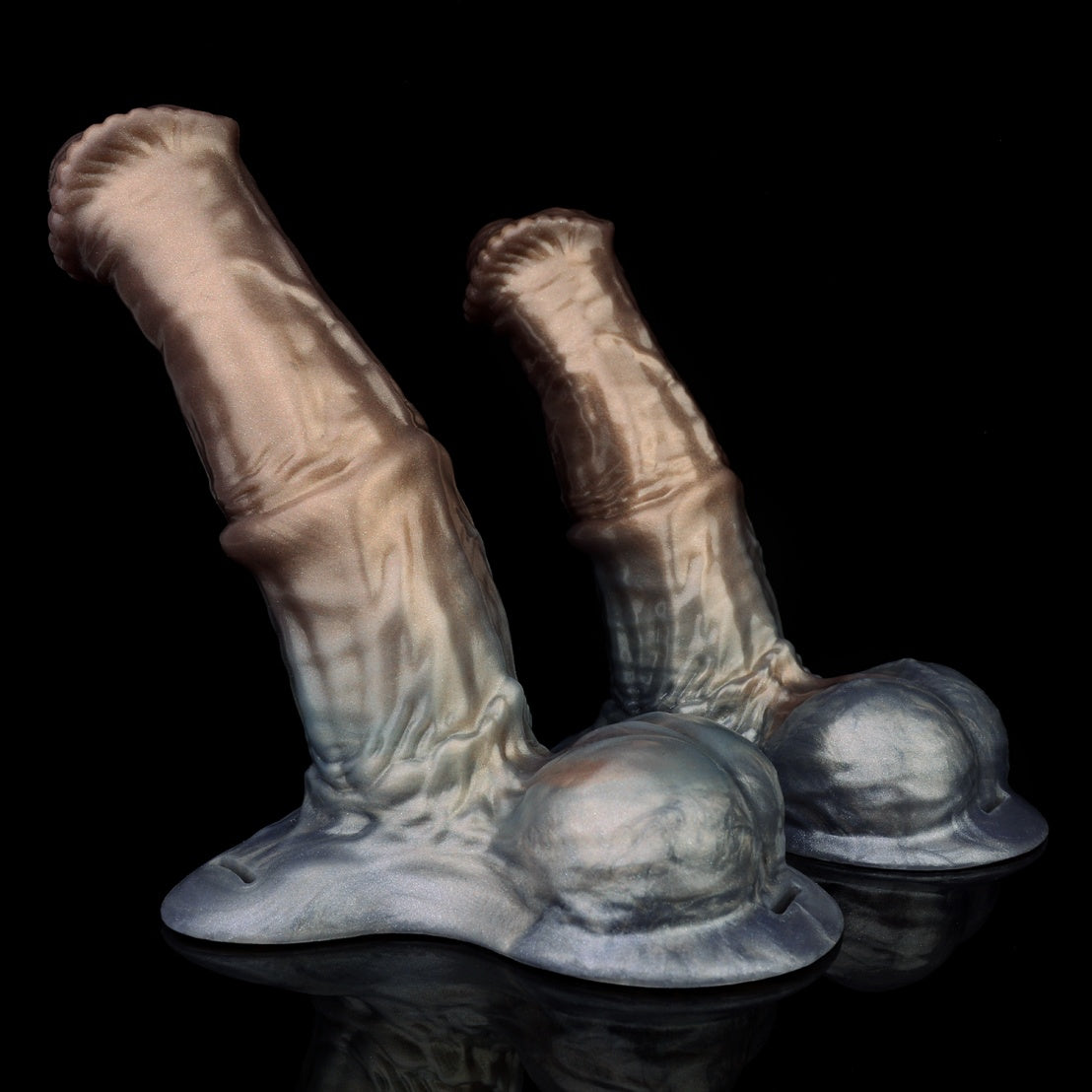 Futuristic Metallic-Style Wearable Cock Sleeve – Platinum Silicone Penis Extender with Leather Harness Support