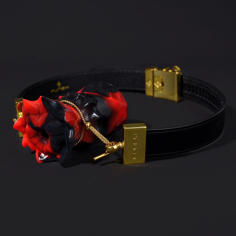 Black-Red Silicone Strapon Fantasy Ball Gag - Bondage Female Kinky Sex Toys for Women
