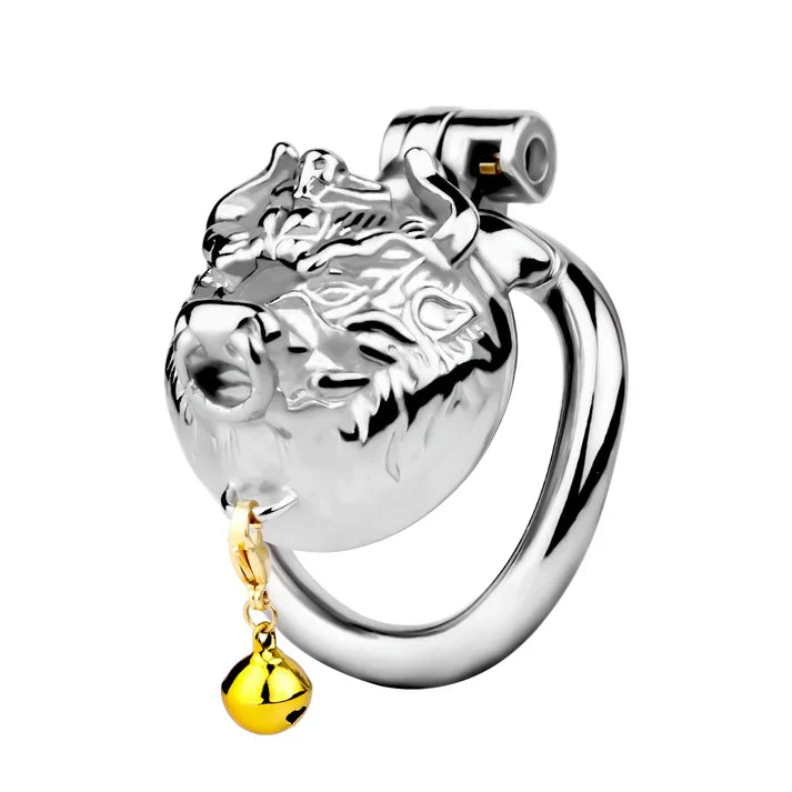 Metal Beast Tiger & Bull Chastity Cage with Bell