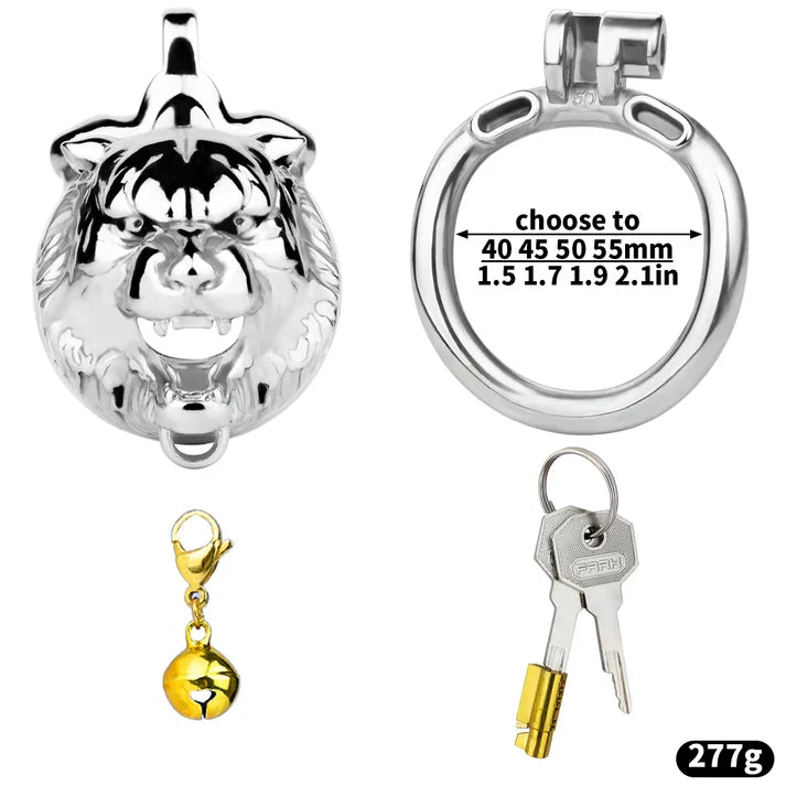 Metal Beast Tiger & Bull Chastity Cage with Bell