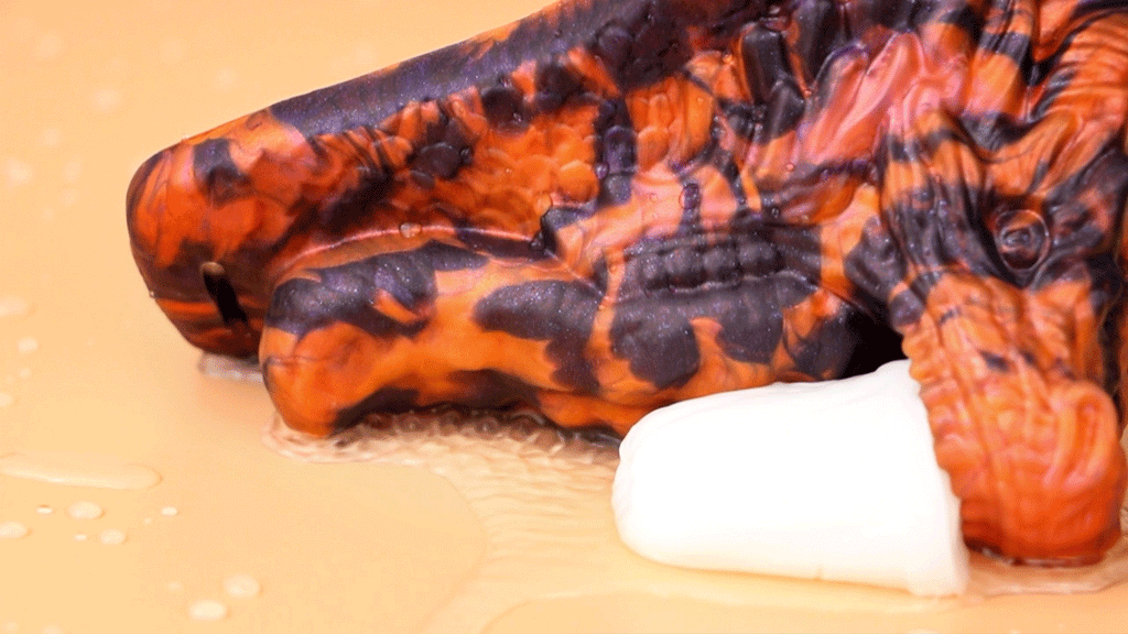 Brown Leather Wolf Shape Strap-On Harness with Dragon-Style Vibrating Silicone Dildo