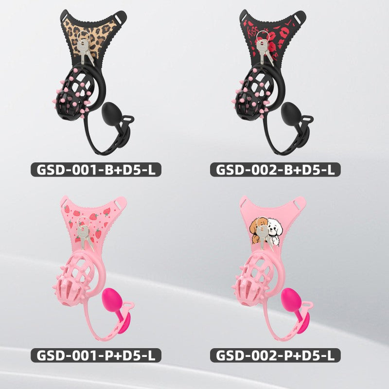 Spiked Chastity Cage Harness Set with Remote Vibrating Anal Plug GSD