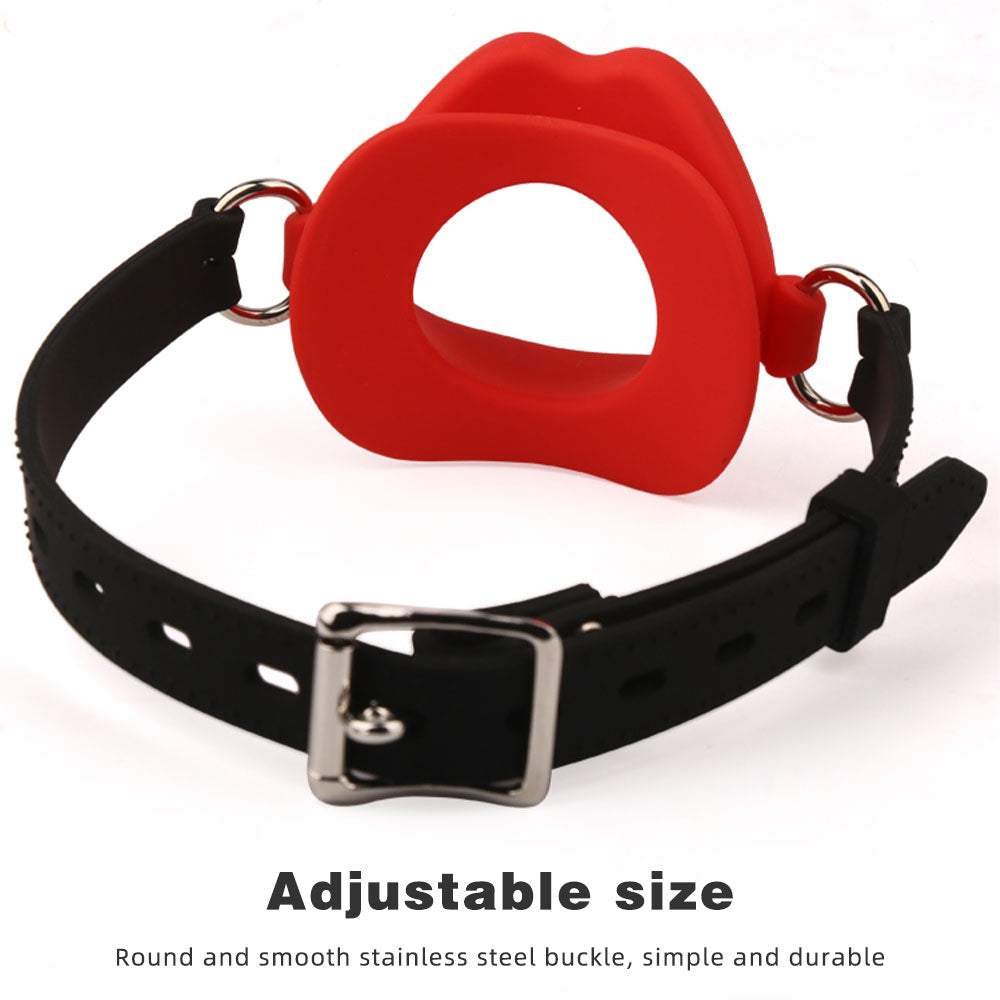 Fantasy Red Lip Ball Gag  - Leather Belt Bondage Restriants Oral Sex Toys