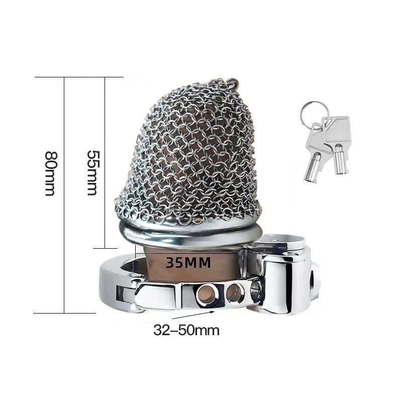 Lightweight Breathable Mesh Male Chastity Cage with One-Touch Closure and Adjustable Carabiner Lock