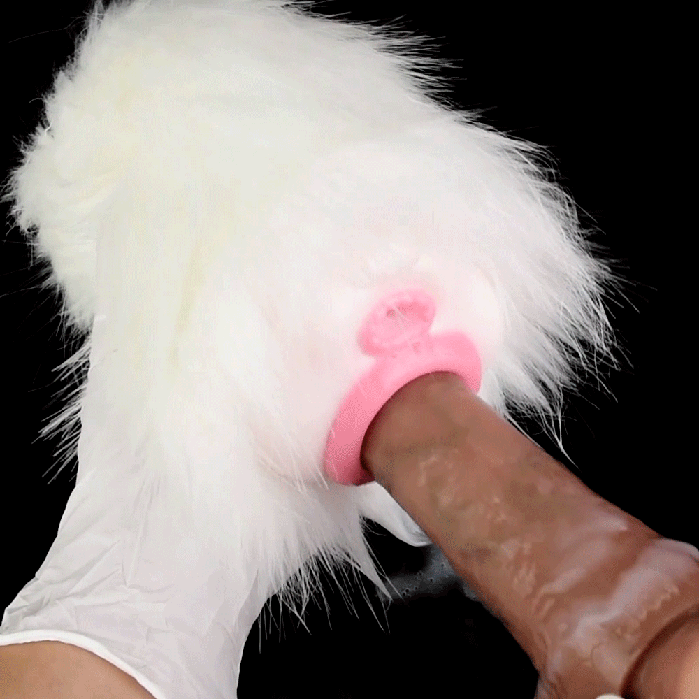 Domlust White Furry Pocket Pussy – Platinum Silicone Animal Fantasy Male Masturbator Dual Channel Vibrator Compatible Sex Toy for Men