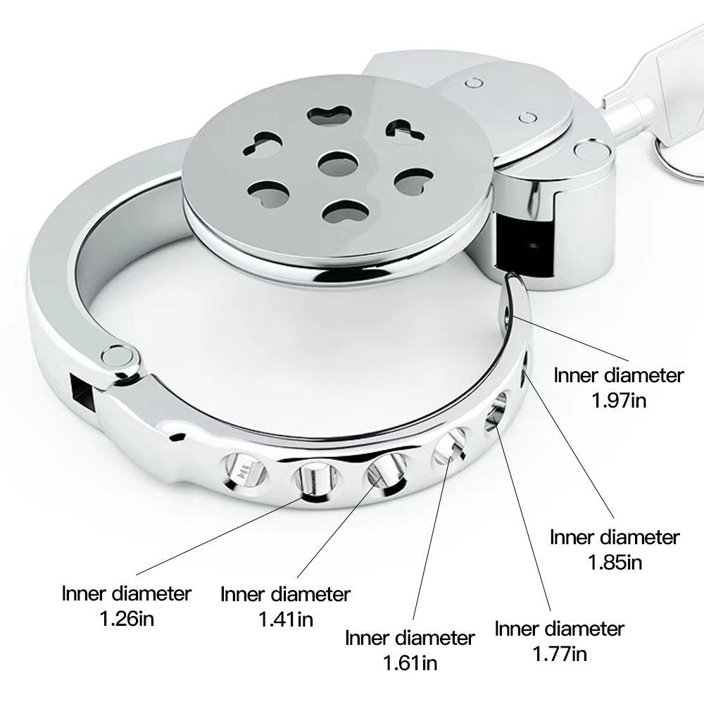 Inverted Flat Chastity Cage Collection with Adjustable Rings – Heart, Sunburst & Shell Ventilation Patterns