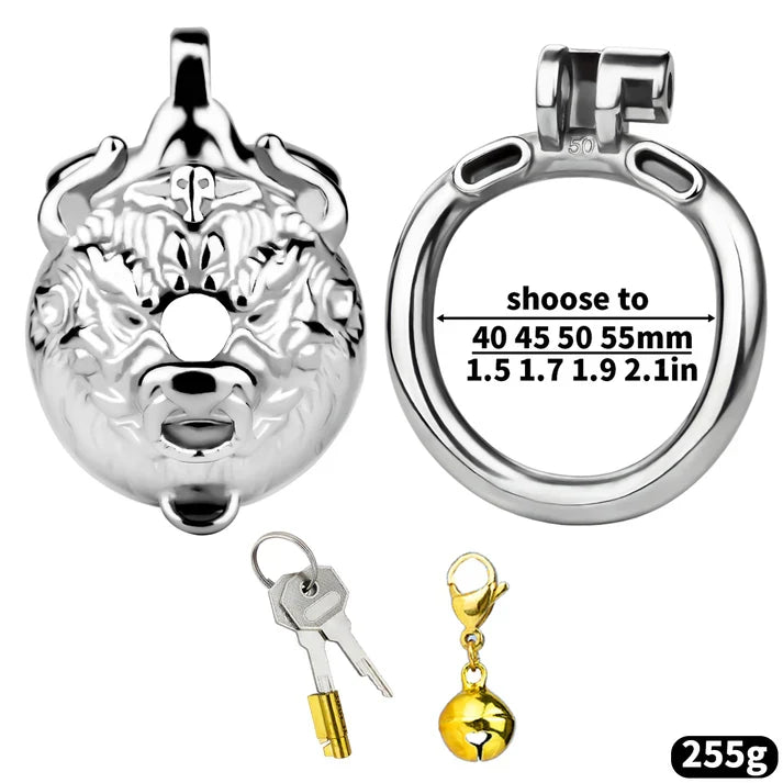 Metal Beast Tiger & Bull Chastity Cage with Bell