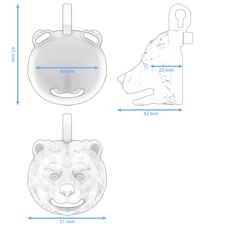 Bear Head Male Chastity Cage – Realistic Bear Head Design with Key Lock