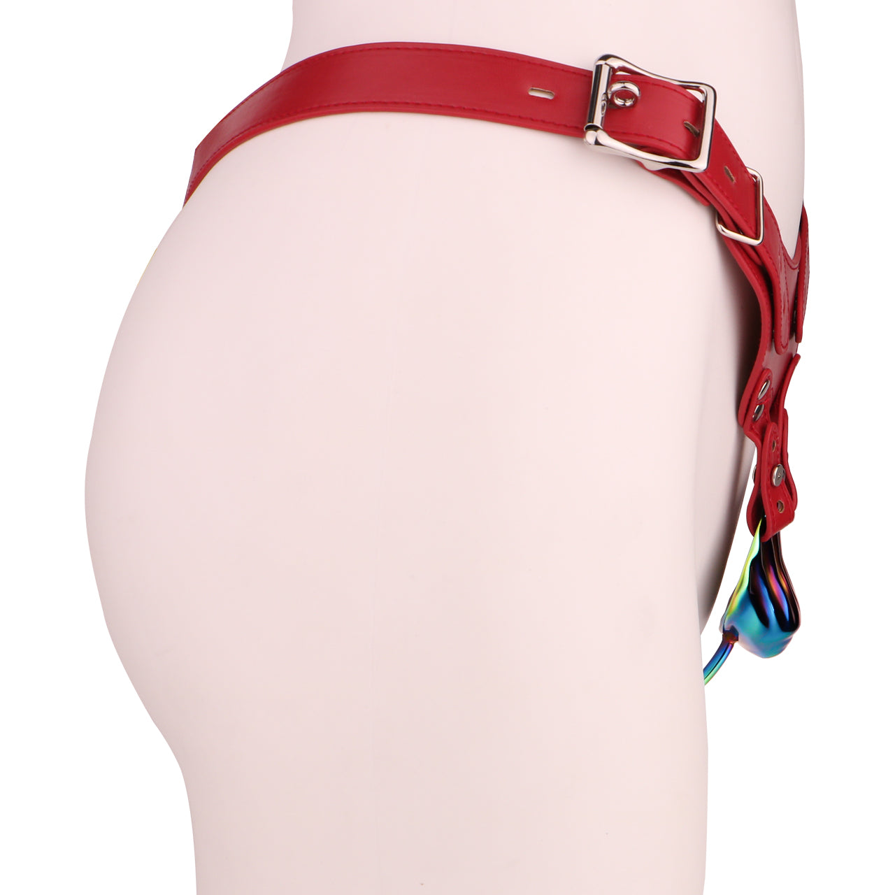 Rainbow Shell-Design Chastity Cage with Red Adjustable Harness