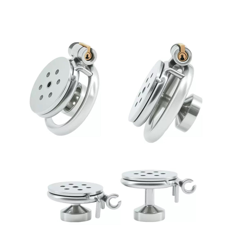 Stainless Steel Flat Plate Chastity Lock – Secure, Breathable & Polished Metal Cage for Men
