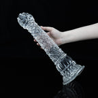 35cm Realistic Dragon Scale Textured Silicone Dildo for Men - Crystal Clear - Tarisss Sex Toy Store