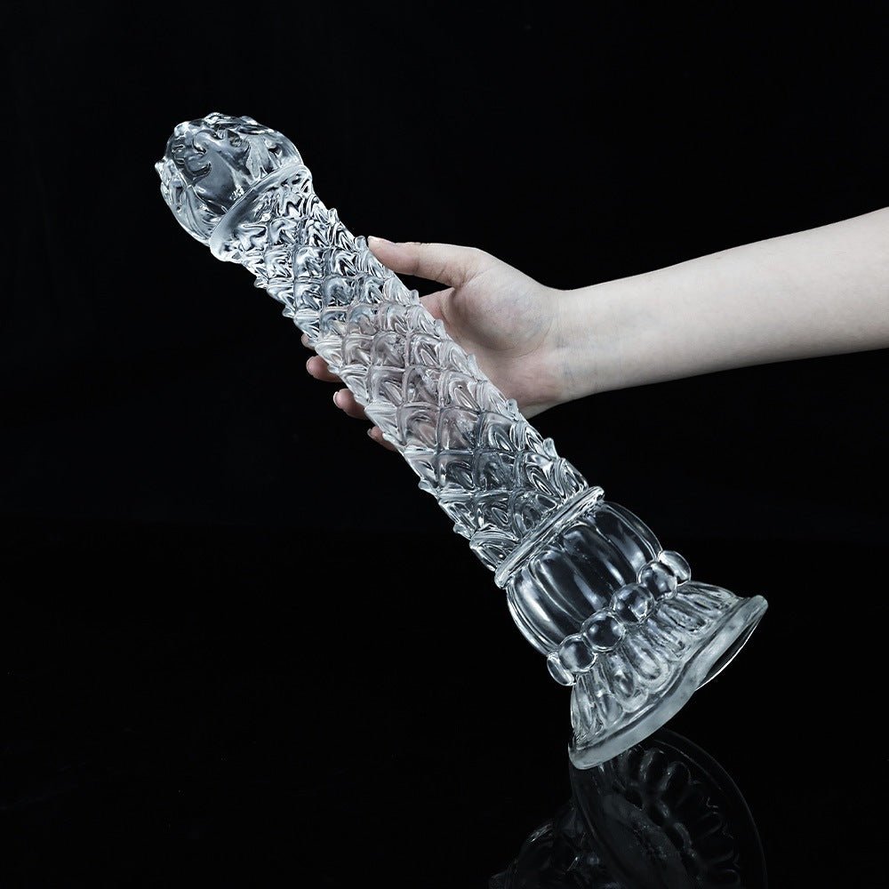 35cm Realistic Dragon Scale Textured Silicone Dildo for Men - Crystal Clear - Tarisss Sex Toy Store