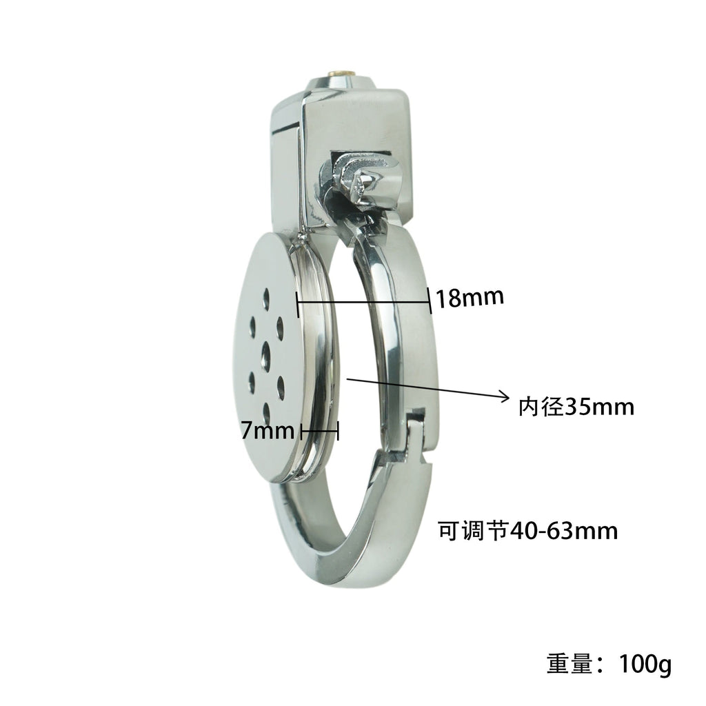 Adjustable Metal Chastity Cage – 40–63mm Base Ring, Flat Lock, Built-in Design